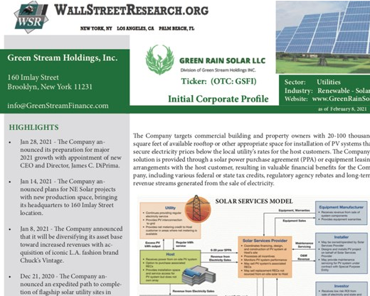 Top Ranking Independent Research Firm Features Green Stream Holding